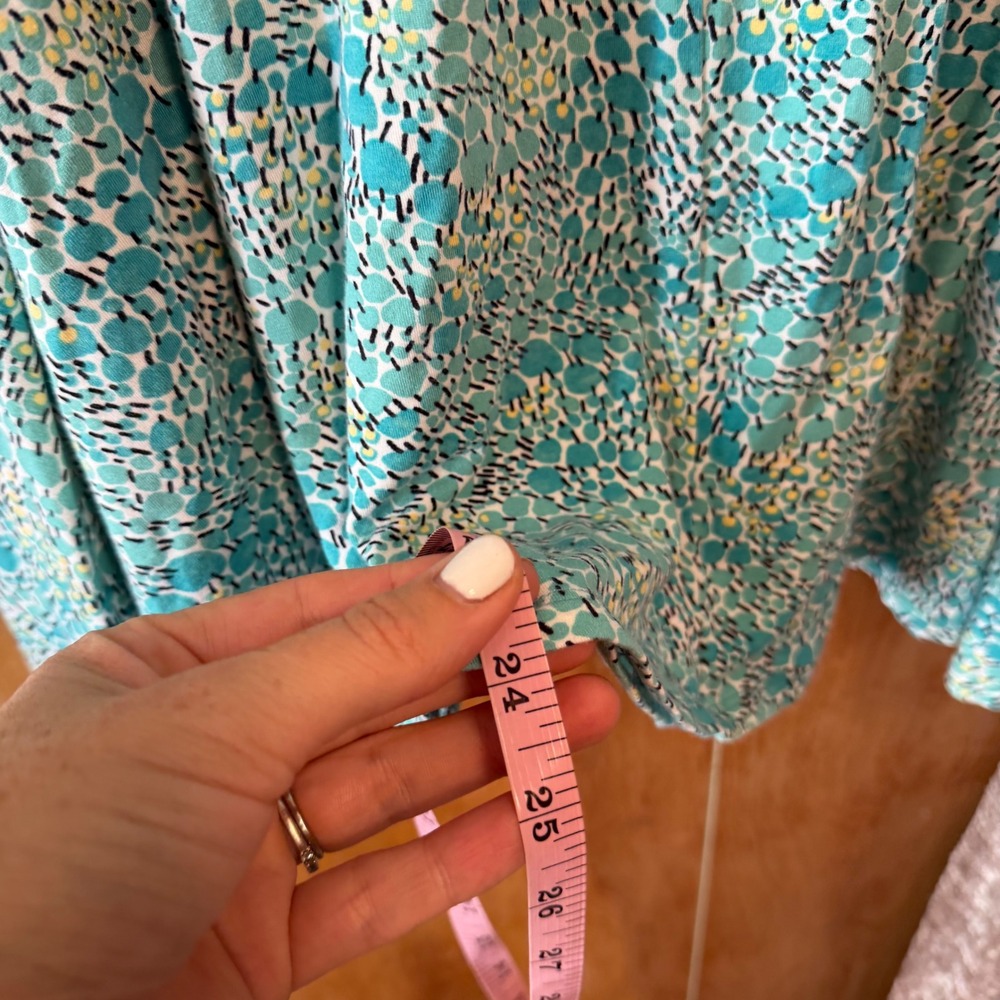 Emma James Teal Abstract Print 2 Piece Skirt Set V-Neck Top A-Line Skirt Large - Picture 8 of 9